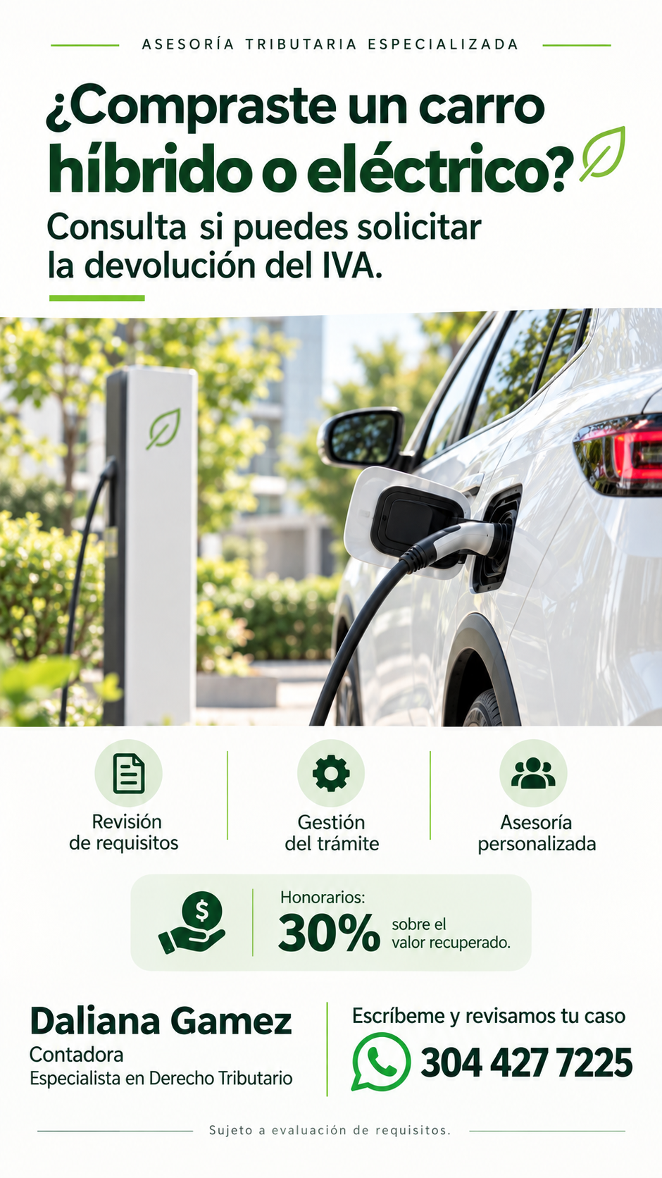 Vehículo eléctrico blanco conectado a una estación de carga